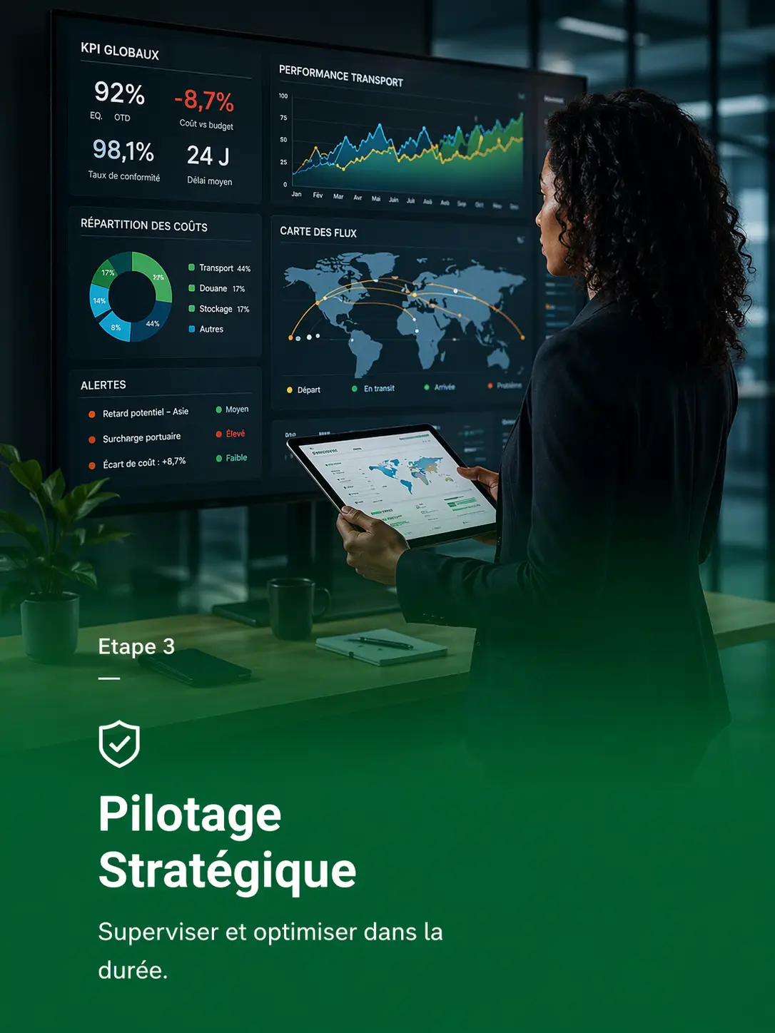 Pilotage stratégique des flux transport avec suivi des KPI et optimisation continue