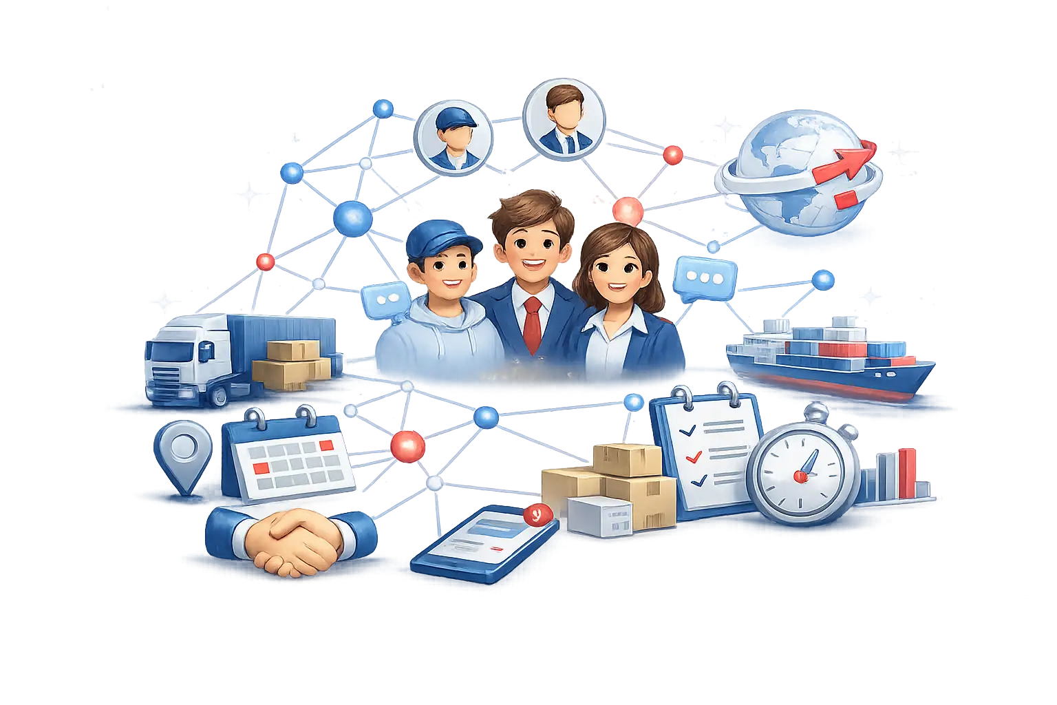 Communauté JB Cargo Patch représentant un réseau de partenaires en transport international, logistique et optimisation des flux